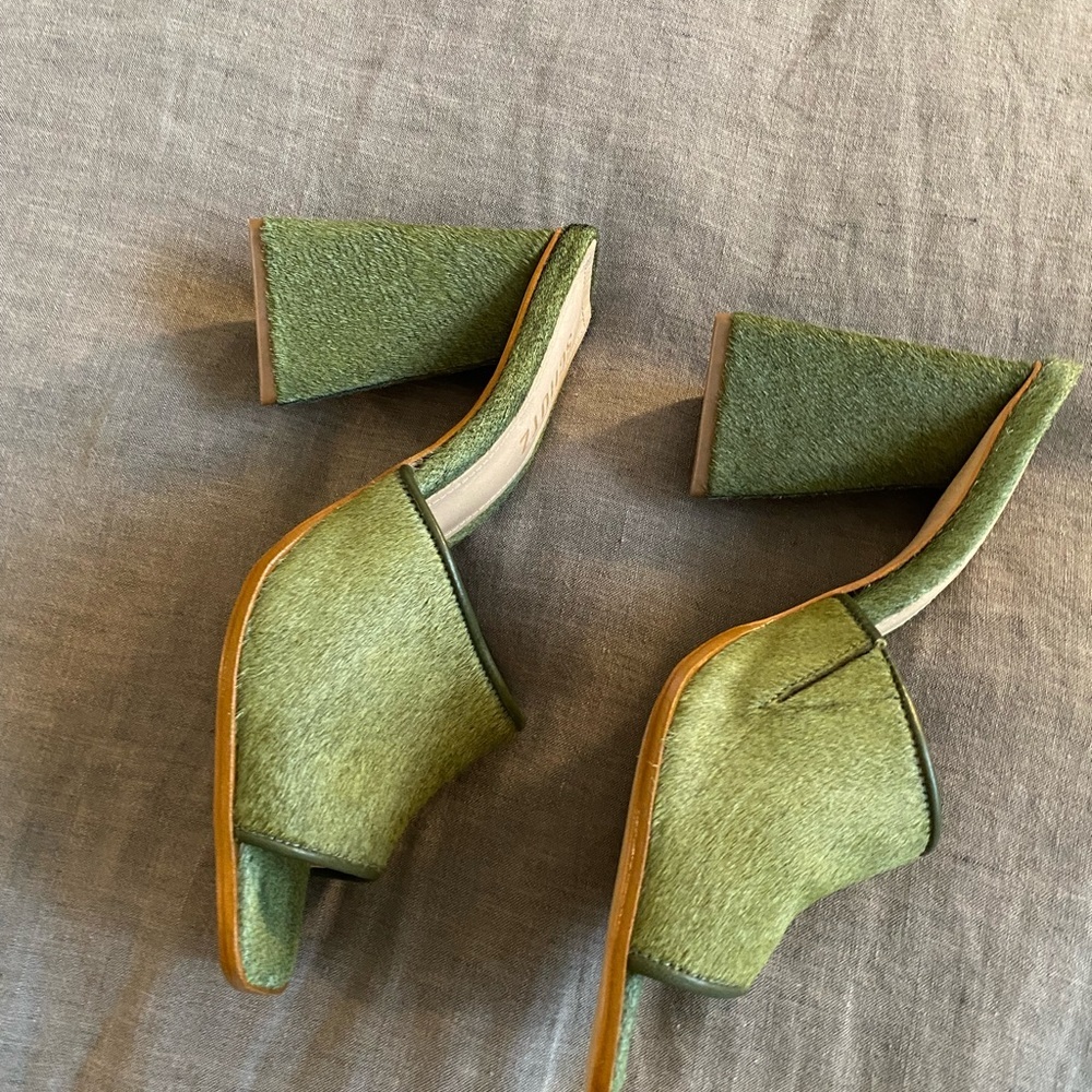 Schutz Olive Green Open-Toe Block Heel Mule - Picture 3 of 9